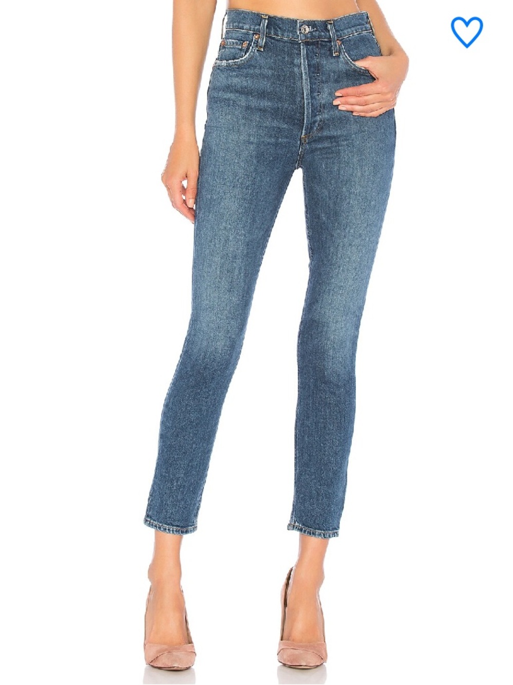 Agolde Nico High-Rise Slim Straight Jeans in Medium Blue. Size 29.